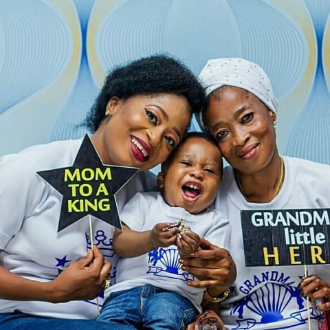Dewunmi, her mother and Yasir during the birthday of the 1-year-old