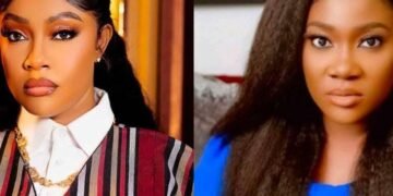 After Online Dispute, Angela Okorie Publicly Apologises to Mercy Johnson (Video)