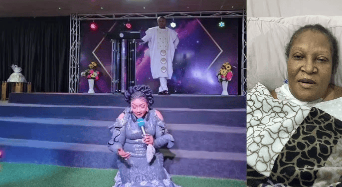 Eucharia Anunobi Kneels In Church To Appeal For Ngozi Nwosu’s Surgery Funds