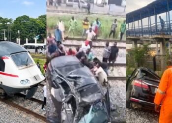 Driver Escapes Injury As Train Crushes Car In Lagos