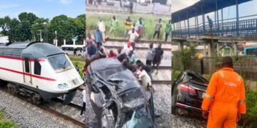 Driver Escapes Injury As Train Crushes Car In Lagos