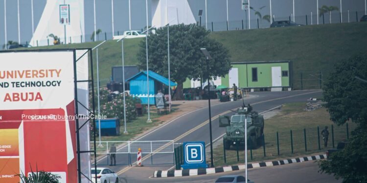 Military Tanks, Personnel Deployed at Abuja City Gate Ahead of Obi-Kwankwaso Mega March